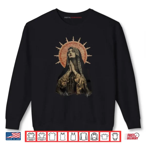 Sweatshirt Stained Glass Madonna Prayer Faith Shirt