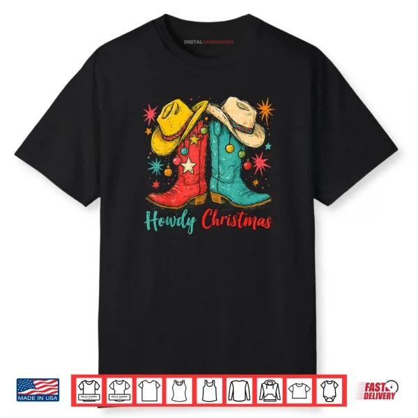Howdy Christmas Xmas Cowboy Boots Western Shirt
