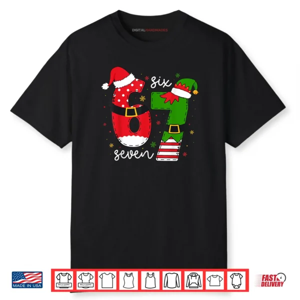 Six Seven 67 Meme 6 7 Elf Santa Christmas Pajamas Funny Shirt