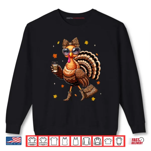 Sweatshirt Leopard Turkey Drinking Coffee Thanksgiving Turkey Day Shirt