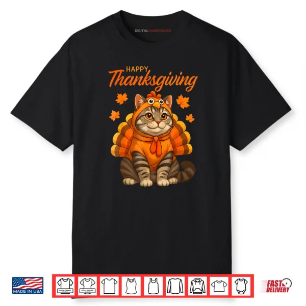 Happy Thanksgiving Cat Turkey Day Fall Shirt