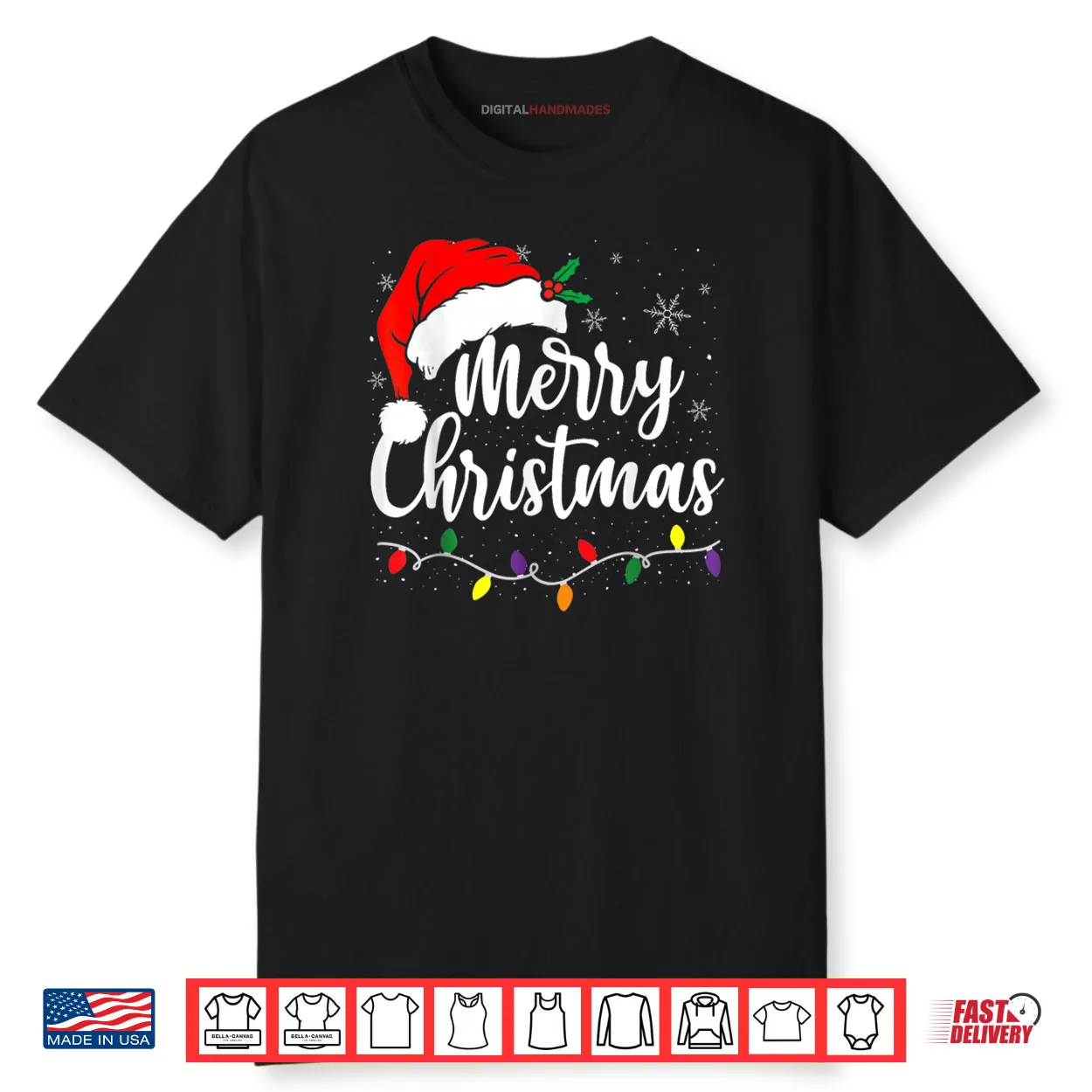 Merry Christmas Lights Red Santa Hat Xmas Family Shirt Merry Christmas Lights Red Santa Hat Xmas Family Shirt