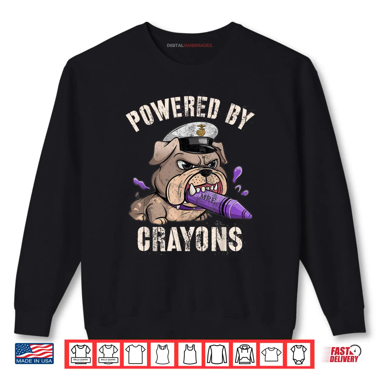 Powered by Crayons Bulldog Officer Family Military Gag Shirt Powered by Crayons Bulldog Officer Family Military Gag Shirt