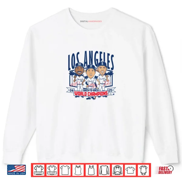 LA Baseball Back to Back World Champs Caricatures Shirt.webp 1 Sweatshirt LA Baseball Back to Back World Champs Caricatures Shirt