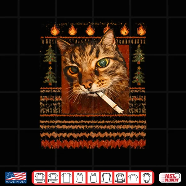 Design Funny Smoking Cat Meme Christmas Shirt