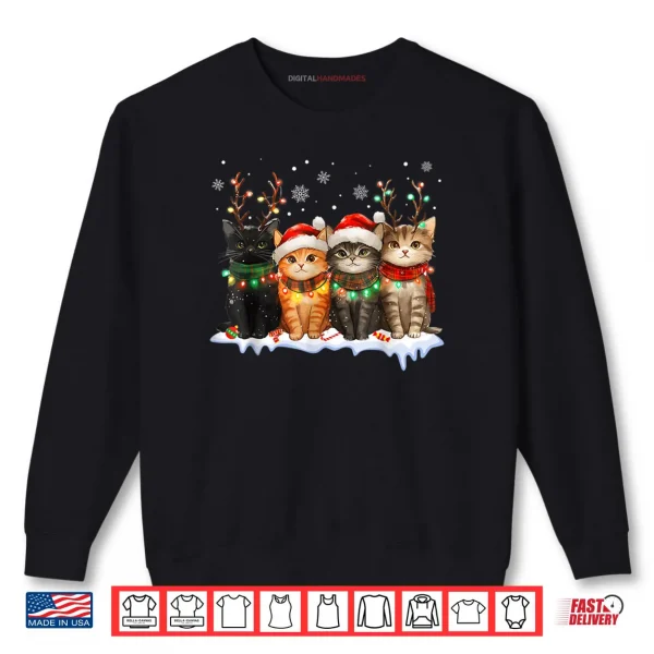 Sweatshirt Cat Christmas Light Reindeer Santa Christmas Cat Lover Shirt 1 1