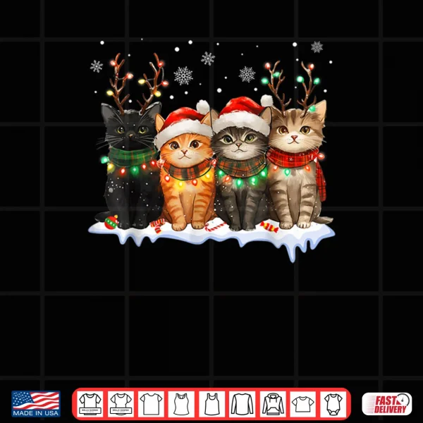 Design Cat Christmas Light Reindeer Santa Christmas Cat Lover Shirt 1