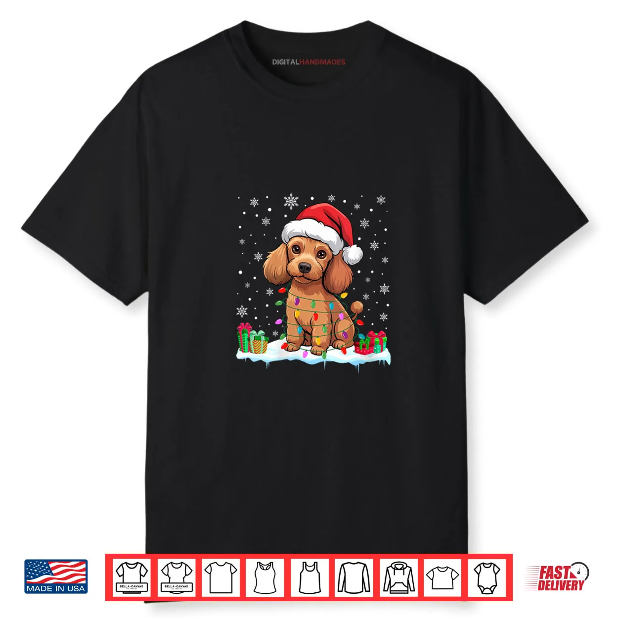 Poodle Dog Christmas Lights Decor Funny Santa Hat Ugly Xmas Shirt Poodle Dog Christmas Lights Decor Funny Santa Hat Ugly Xmas Shirt