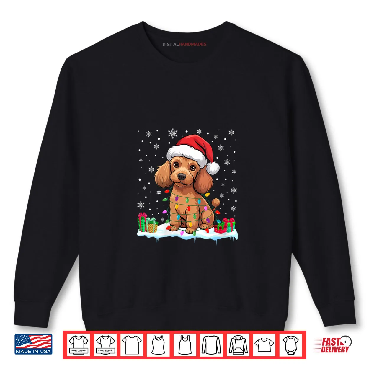 Poodle Dog Christmas Lights Decor Funny Santa Hat Ugly Xmas Shirt Poodle Dog Christmas Lights Decor Funny Santa Hat Ugly Xmas Shirt