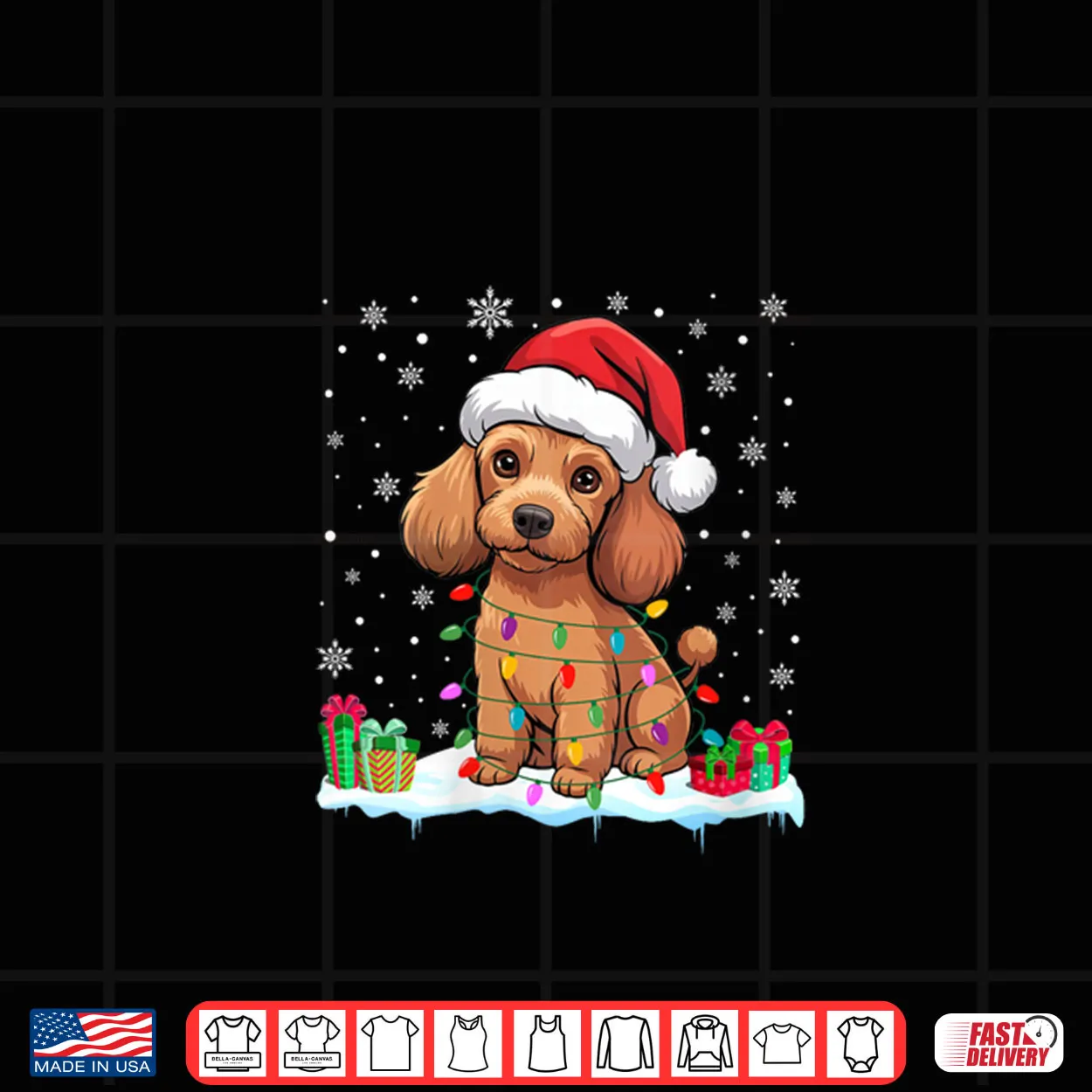 Poodle Dog Christmas Lights Decor Funny Santa Hat Ugly Xmas Shirt Poodle Dog Christmas Lights Decor Funny Santa Hat Ugly Xmas Shirt